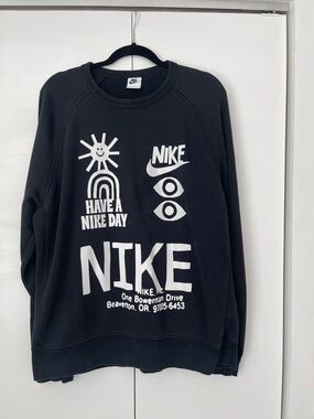 Nike Black Crewneck Sweatshirt with White Graphic Logos